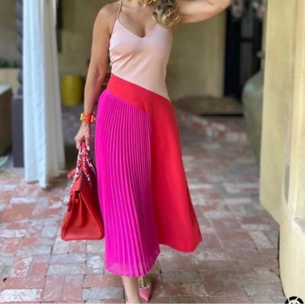 Cushnie Pink and Red Midi Dress